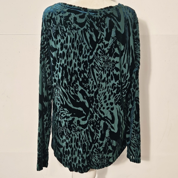 Simply Vera Vera Wang Size L Green Velvet Long-Sleeved Round Neck Blouse Shirt T - Picture 5 of 16